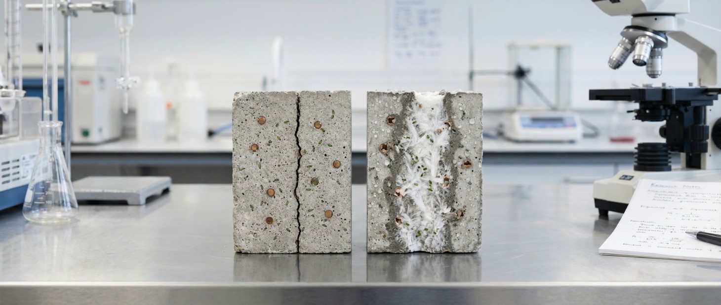 Self‑healing concrete for autonomous crack repair
