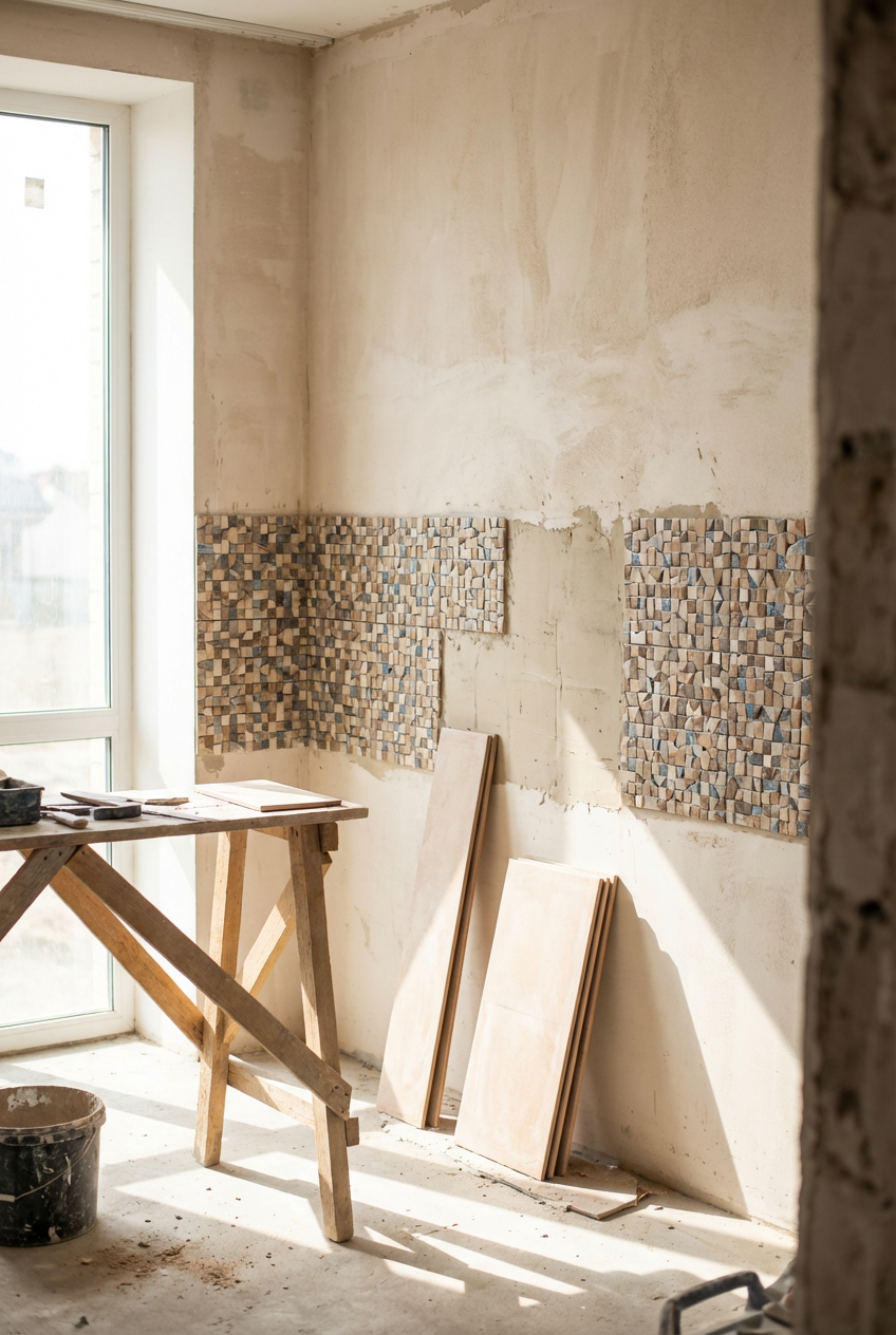 Smooth primed mTiles & mosaicsasonry & plastered